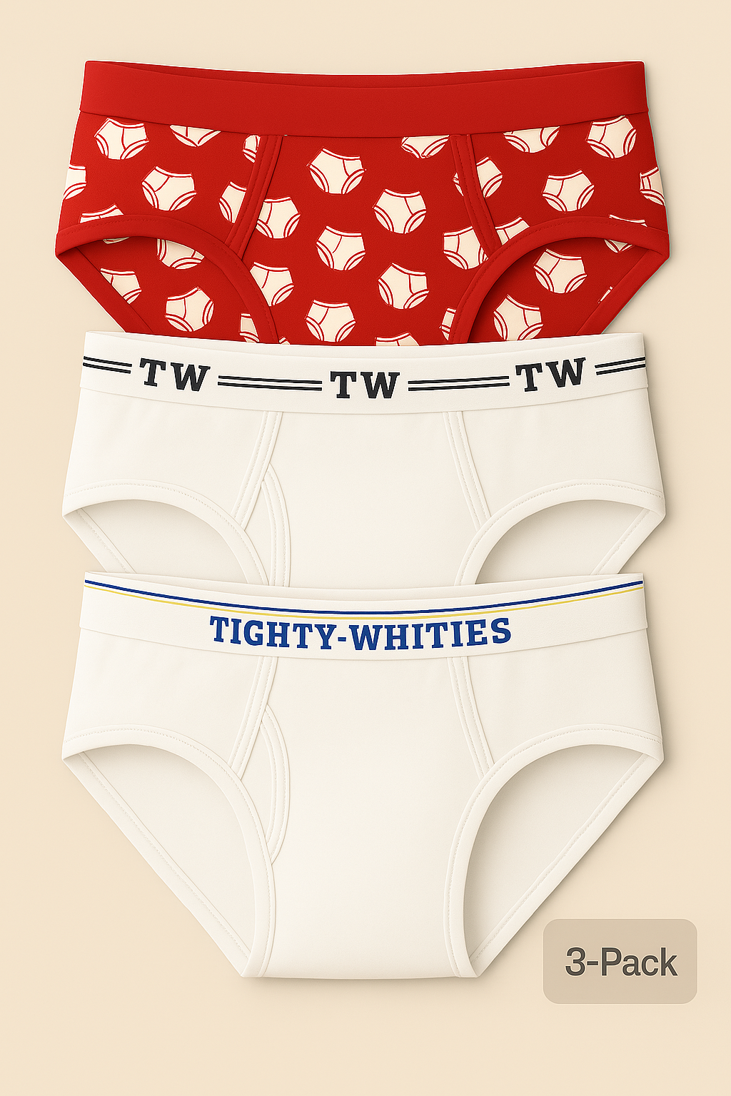 3-Pack Briefs (Tighty-Whities/TW/Red Retro Brief) + Free Shipping!