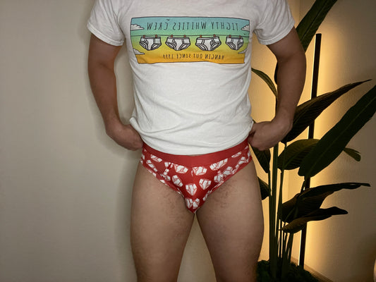 "Tighty-Whities" Red Briefs (Check sizing recommendation in bold)